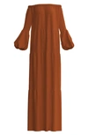 Diarrablu Kudi Long Sleeve Off The Shoulder Dress In Rust