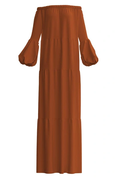 Diarrablu Kudi Long Sleeve Off The Shoulder Dress In Solid Rust