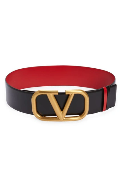 Valentino Garavani Reversible Leather Waist Belt In Red