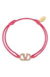 Valentino Vlogo Crystal-embellished Cord Bracelet In Feminine/ Light Rose
