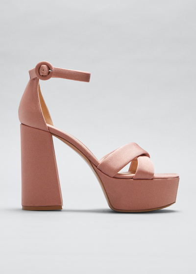 Gianvito Rossi Crisscross Block-heel Platform Sandals In Praline