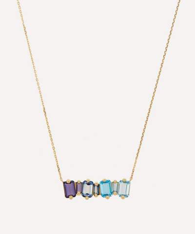 Suzanne Kalan 14ct Gold Multi-stone Emerald And Baguette Cut Bar Pendant Necklace