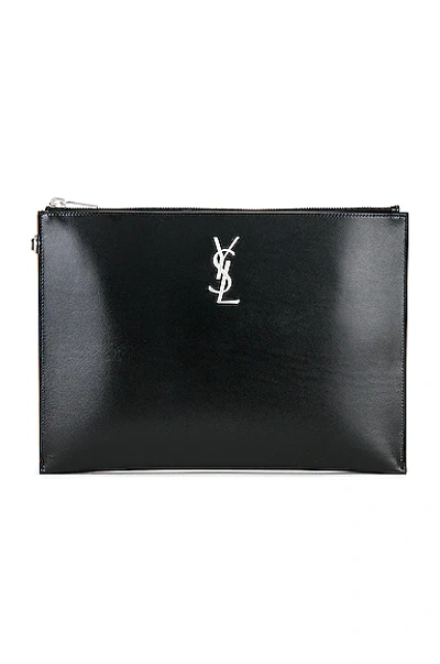 Saint Laurent Monogram Zippered Tablet Holder In Noir