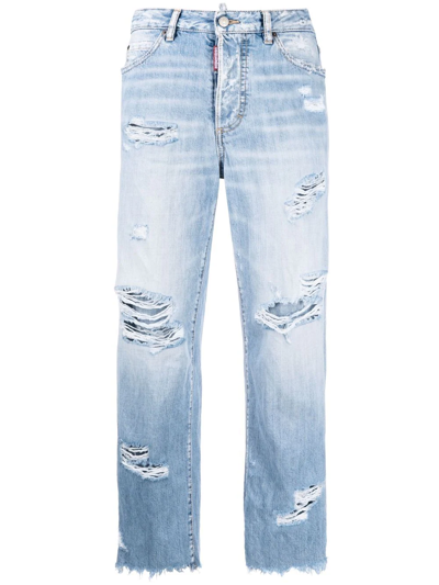 Dsquared2 Distressed Straight-leg Jeans In Blau