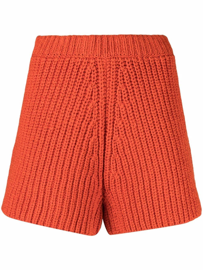 Alanui High-waisted Chunky-knit Shorts In Orange