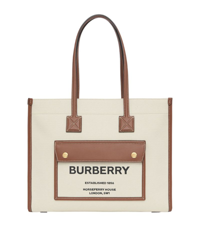 Burberry Canvas And Leather Two-tone Freya Tote Bag In Neutrals