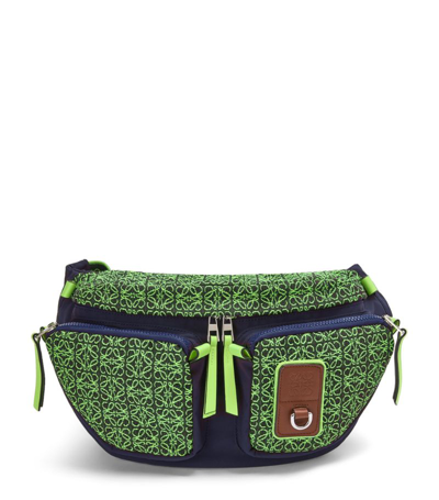 Loewe Anagram Leather-trimmed Logo-jacquard Canvas And Nylon Belt Bag In Green
