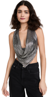 Alexander Wang Cropped Draped Chainmail Halterneck Top In Shiny Silver