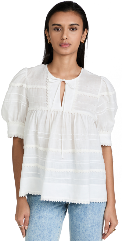 Lee Mathews Camila Embroidered Ramie Top In Weiss