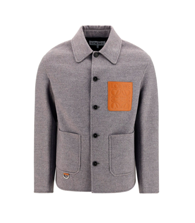 Loewe Leather-trimmed Wool And Cashmere-blend Jacket In Grey