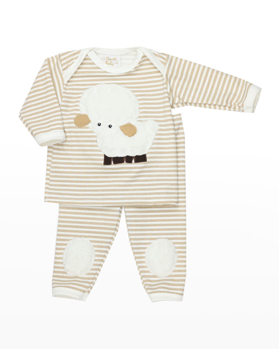 Haute Baby Kids' Boy's Little Lamb Striped Shirt W/ Leggings In Camel