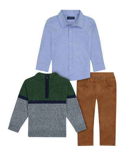 Andy & Evan Kids' Little Boy's 3-piece Half-zip Sweater, Button-up Shirt & Corduroy Pants Set In Blue