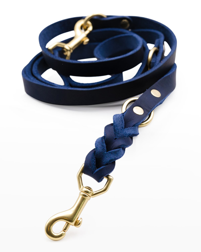 Gianni Cooling Essential Leather Dog Leash - Petite (25 Lbs. & Under) In Navy Blue