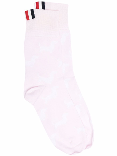 Thom Browne Hector-motif Ankle Socks In Pink