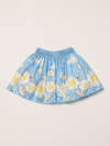 Monnalisa Light Blue Skirt With Floreal Print In Gnawed Blue