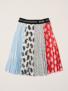 Msgm Teen Patchwork Pleated Midi Skirt In Multicolor