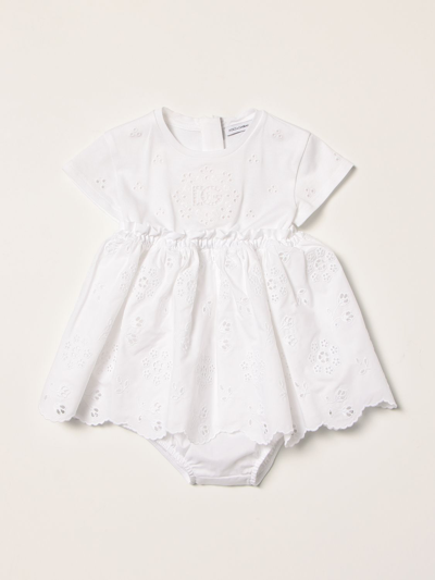 Dolce & Gabbana Babies' Mini Dress In Embroidered Cotton In White