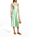 Vince Satin Slip Dress In Lime In Lime