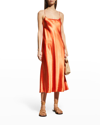 Vince Orange Acetate Midi Dress In Burnt Orange