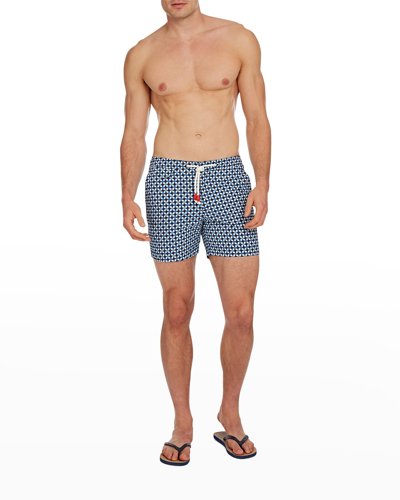 Orlebar Brown Standard Mid-rise Geometric-print Swim Shorts In Blue