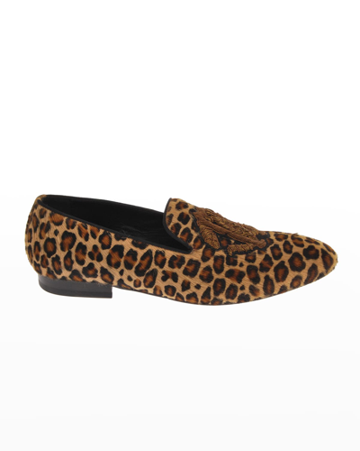 ROBERTO CAVALLI MEN'S CHEETAH-PRINT CALF FUR LOAFERS 