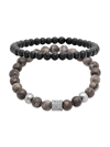 ANTHONY JACOBS MEN'S 2-PIECE STAINLESS STEEL & SIMULATED DIAMOND BEADED BRACELET SET