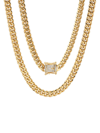 ANTHONY JACOBS MEN'S 18K GOLD PLATED STAINLESS STEEL & SIMULATED DIAMOND MIAMI CUBAN CHAIN NECKLACE