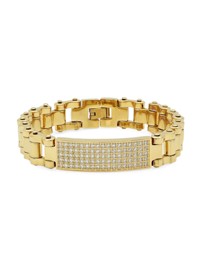 Anthony Jacobs Men's 18k Gold Plated Stainless Steel Cubic Zirconia Id Bracelet