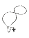 Anthony Jacobs Men's Stainless Steel & Black Rubber Rosary Necklace