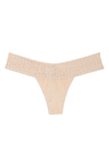 Hanky Panky Mid Rise Lace Trim Thong In Chai
