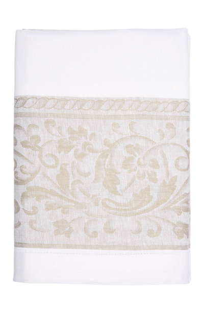 French Home Linen 71" X 71" Versailles Tablecloth In White And Beige
