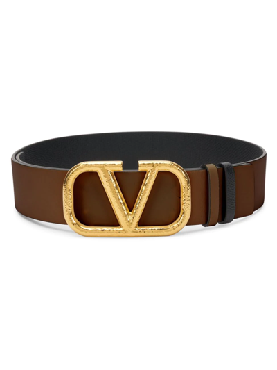 Valentino Garavani Vlogo Reversible Leather Belt In Selleria Nero
