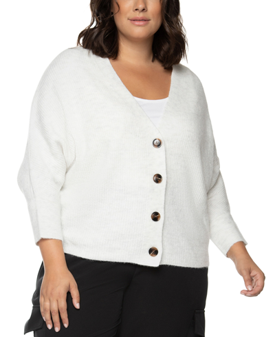 Black Tape Trendy Plus Size Drop-shoulder Cardigan In Grey Heather