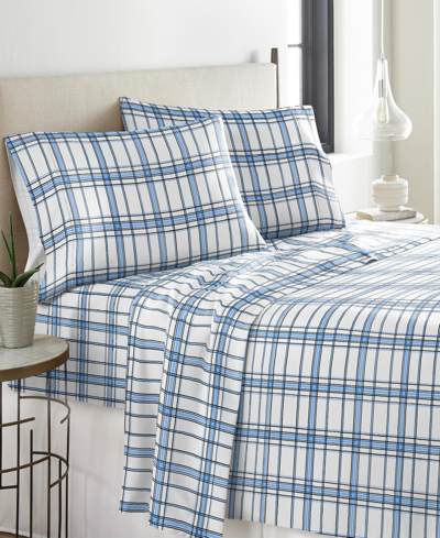 Pointehaven Heavy Weight Cotton Flannel Queen Sheet Set Bedding In Blue Plaid