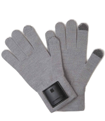 Givenchy Logo Patch Ribbed Gloves In Gray