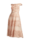 Tadashi Shoji Floral Embroidered Off-the-shoulder A-line Dress In Antique Pink