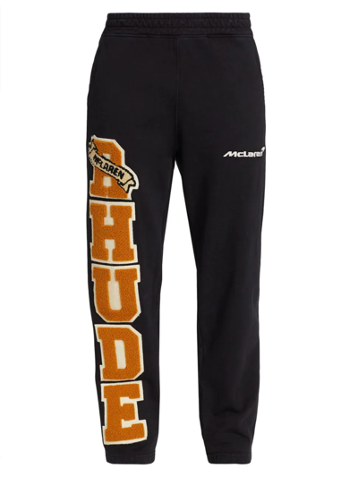 Rhude Mclaren Chenille Patch Cotton Sweatpants In Black