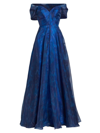 Rene Ruiz Collection Metallic Off-the-shoulder Gown In Blue