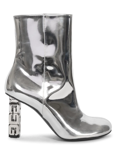 Givenchy G Cube Metallic Leather Ankle Boots In Silvery