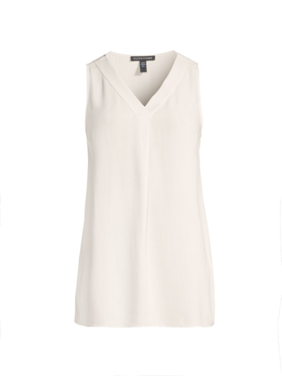Eileen Fisher V-neck Pleated Tank Top In Bone