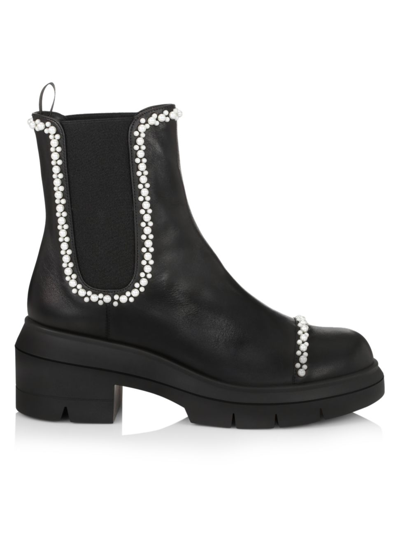 Stuart Weitzman Norah Faux Pearl-embellished Leather Chelsea Boots In Black