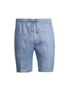 Isaia Linen Drawstring Shorts In Light Blue