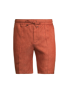 Isaia Linen Drawstring Shorts In Rust