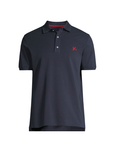 Isaia Cotton Piqué Short-sleeve Polo Shirt In Navy