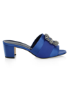 Manolo Blahnik Martanew Satin Crystal-buckle Mule Sandals In Blue