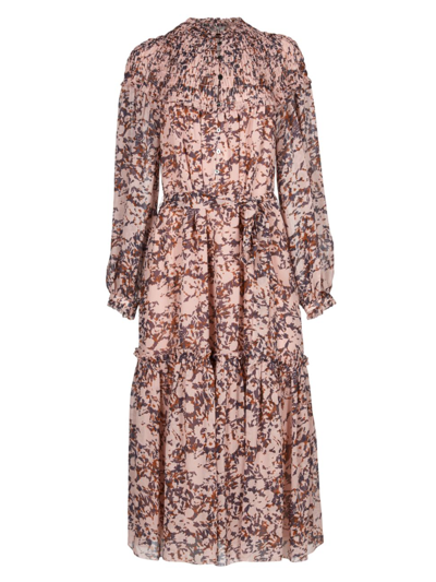 Joie Peoria Long Sleeve Silk Dress In Pale Mauve Multi