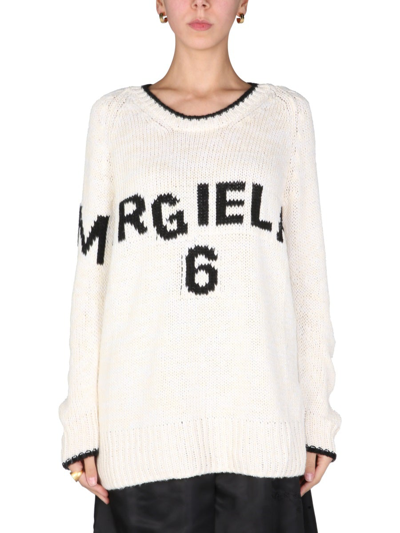 Mm6 Maison Margiela Intarsia Cotton-blend And Jersey Sweater In White