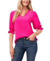Cece Puff-sleeve V-neck Top In Bright Rose