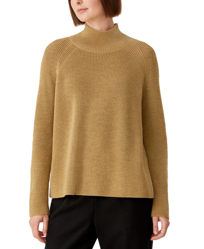 Eileen Fisher Raglan Sleeve Merino Wool Turtleneck Sweater In Hayst