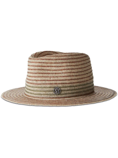Maison Michel Andre Striped Linen-blend Fedora In Nude